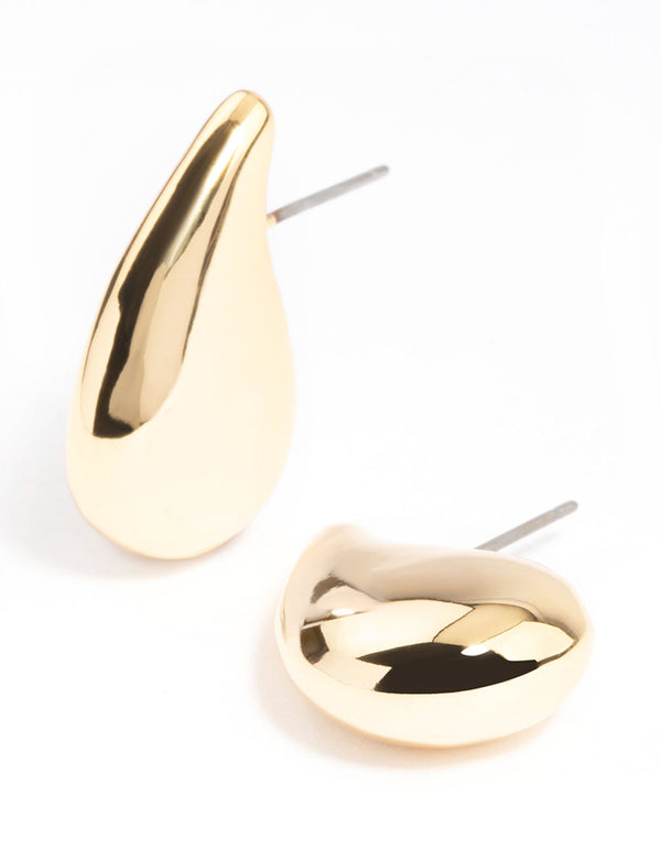 Gold Plated Smooth Teardrop Stud Earrings