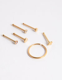 Gold Plated Surgical Steel Heart & Cross Nose Stud 6-Pack - link has visual effect only