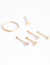 Gold Plated Surgical Steel Heart & Cross Nose Stud 6-Pack - link has visual effect only