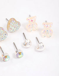 Kids Diamante Rose & Heart Stud Earrings 6-Pack - link has visual effect only