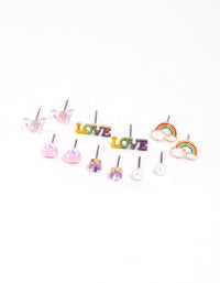 Kids Purple Love Stud Earrings 6-Pack - link has visual effect only