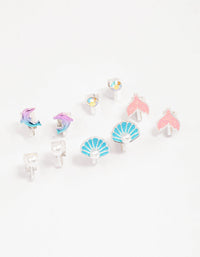 Kids Blue Sea Clip On Stud Earrings 6-Pack - link has visual effect only