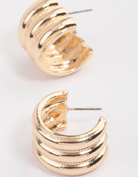 Gold Triple Row Wide Hoop Earrings - link has visual effect only