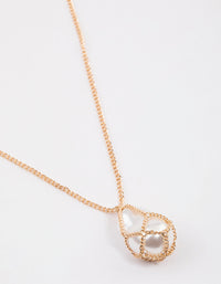 Gold Chain Caged Pearl Pendant Necklace - link has visual effect only