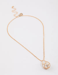 Gold Chain Caged Pearl Pendant Necklace - link has visual effect only