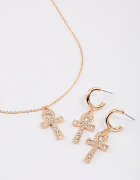 Gold Cross Necklace & Earrings Jewellery Set - link has visual effect only