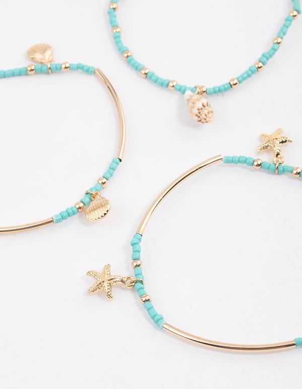 Gold Bold Bar Starfish Adjustable Bracelet