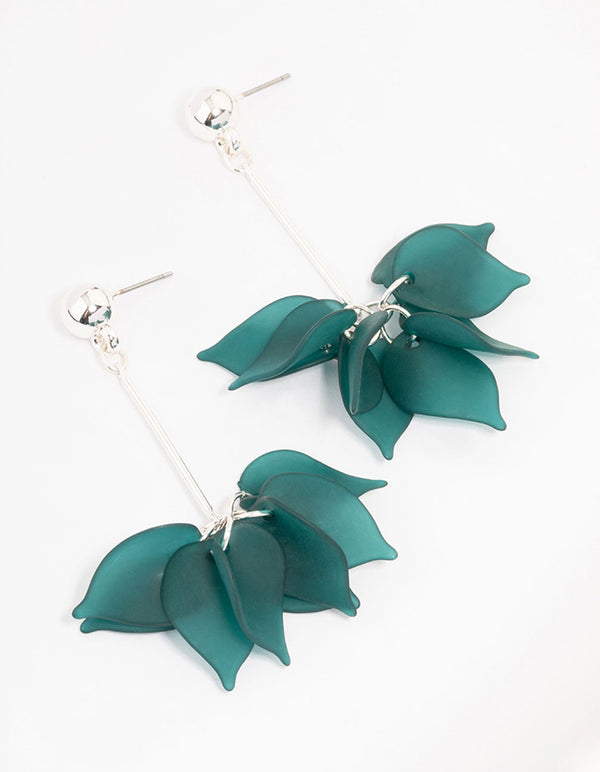 Teal Frosted Petal Drop Bar Earrings