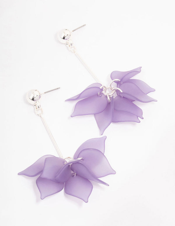 Purple Frosted Petal Bar Drop Earrings