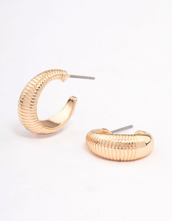 Gold Ribbed Teardrop Hoop Earrings