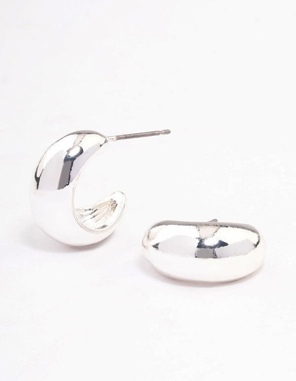 Silver Chubby Teardrop Huggie Earrings