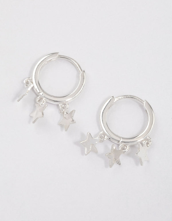 Sterling Silver Trio Star Huggie Earrings