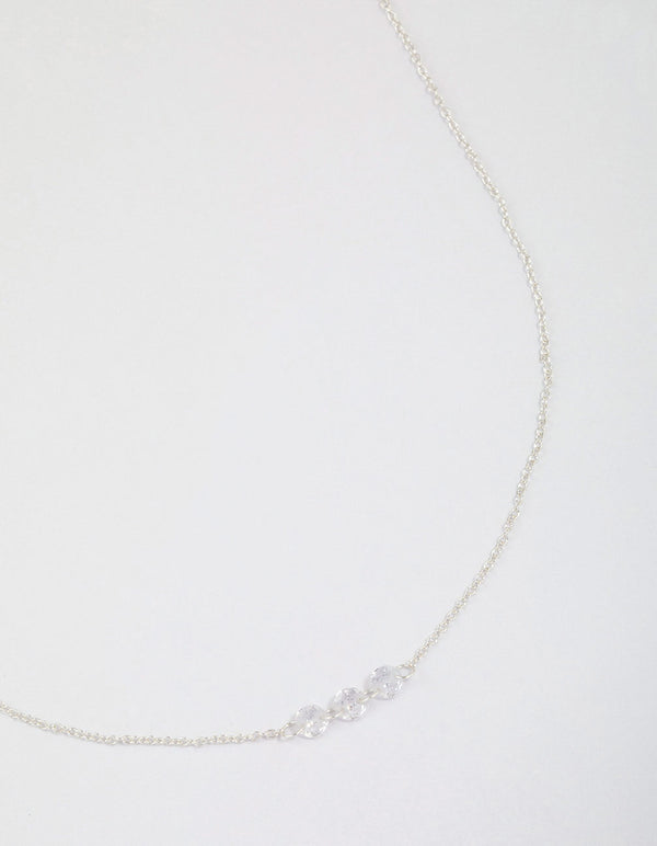 Sterling Silver Trio Round Cubic Zirconia Necklace