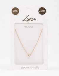 Gold Plated Sterling Silver Round Cubic Zirconia Dainty Necklace - link has visual effect only