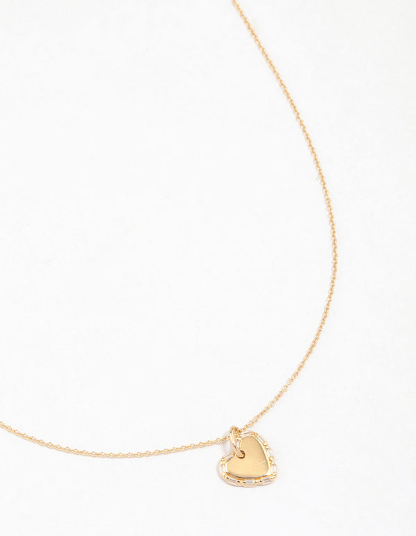 Gold Plated Sterling Silver Baguette Heart Necklace