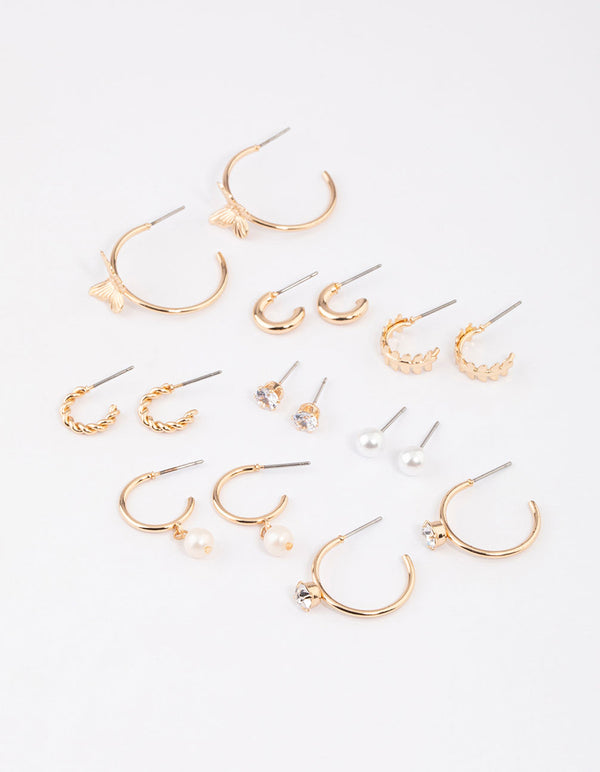 Gold Diamante & Pearl Butterfly Earrings 8-Pack