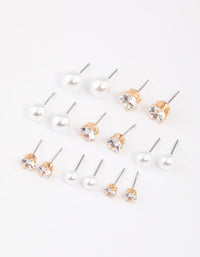 Gold Graduating Diamante & Pearl Earrings 8-Pack - link has visual effect only