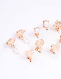 Rose Gold Mixed Fan & Pearl Drop Earrings 5-Pack - link has visual effect only