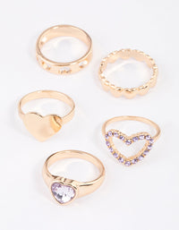 Gold Mixed Heart Stone Ring 5-Pack - link has visual effect only