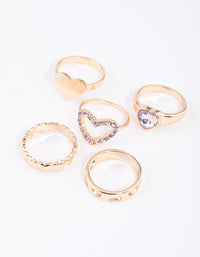 Gold Mixed Heart Stone Ring 5-Pack - link has visual effect only