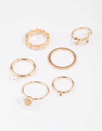 Gold Pearl Flower Ring 6-Pack - link has visual effect only