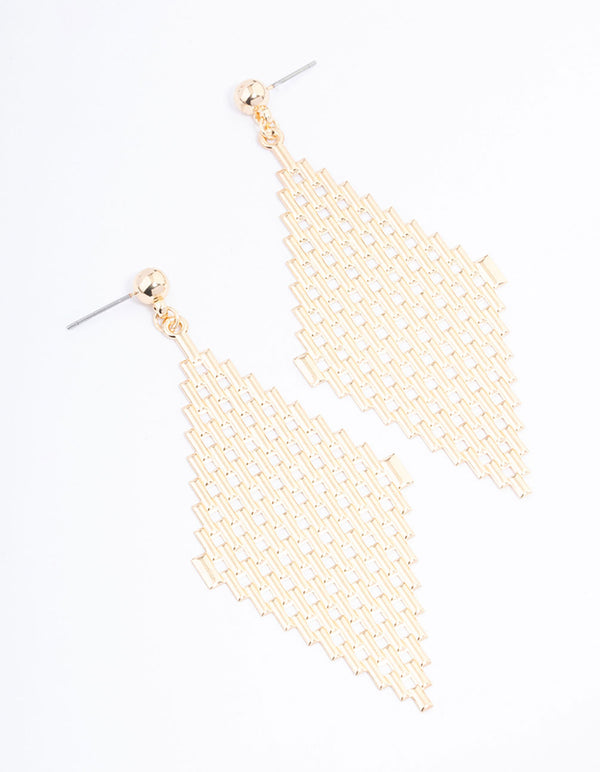 Gold Mesh Link Diamond Drop Earrings