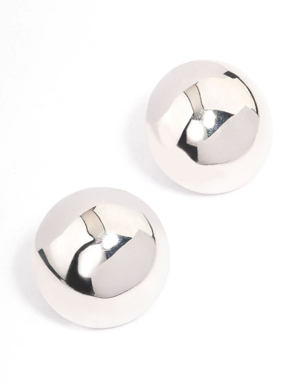 Silver Large Dome Plain Stud Earrings