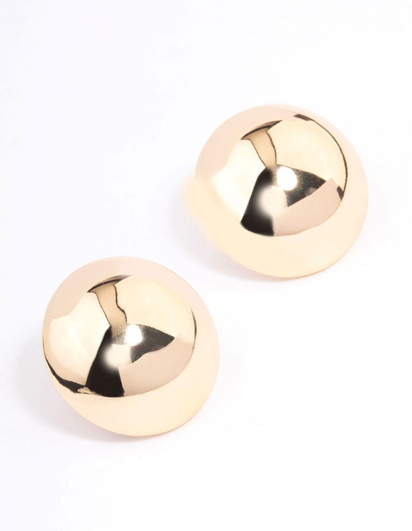 Gold Large Dome Plain Stud Earrings