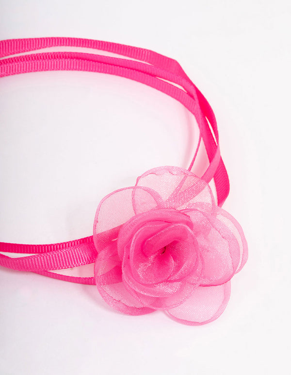 Pink Mesh Corsage Ribbon Choker