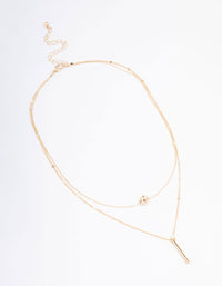 Gold Bar & Ball Double Chain Short Necklace - link has visual effect only