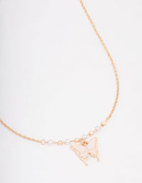 Gold Pearl Butterfly Short Necklace - link has visual effect only