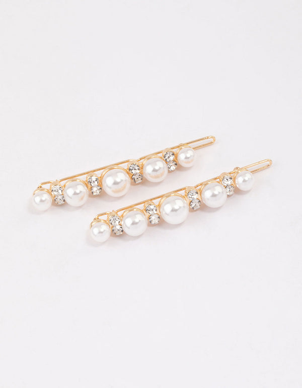 Gold Pearl & Diamante Hair Slide Pack