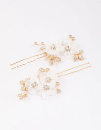 Gold Triple Flower Diamante Hair Pin Pack - link has visual effect only