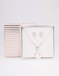 Silver Pearl Halo Drop Jewellery Set - link has visual effect only