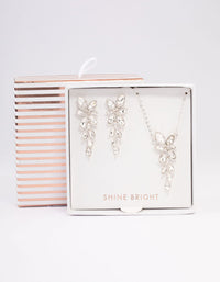 Silver Diamante Leaf Vine Jewellery Set - link has visual effect only