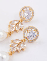 Gold Plated Round Leaf & Pearl Drop Earrings - link has visual effect only