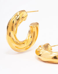 Waterproof Gold Plated Stainless Steel Chubby Twisted Hoop Earrings - link has visual effect only