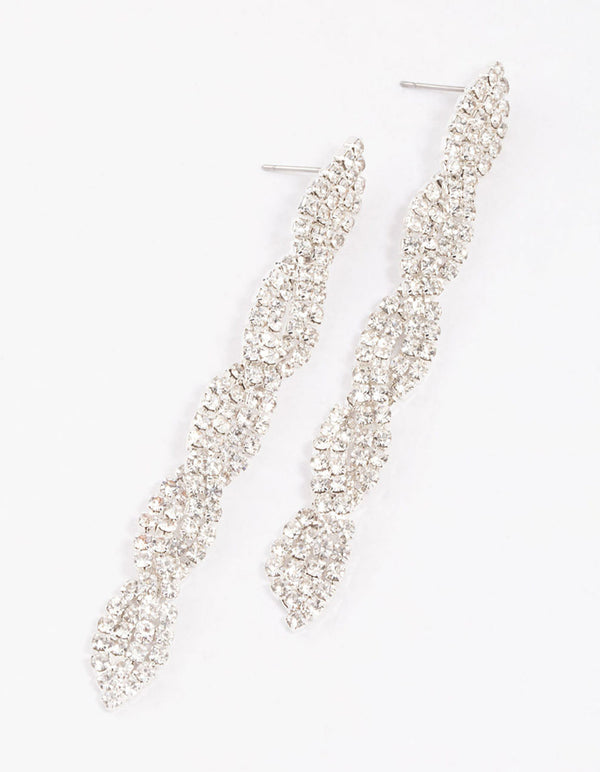 Silver Twisted Chain Drop Earrings