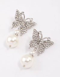 Rhodium Butterfly & Pearl Drop Earrings - link has visual effect only