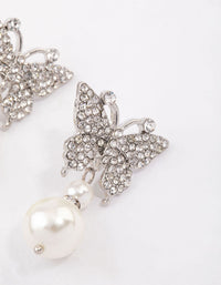 Rhodium Butterfly & Pearl Drop Earrings - link has visual effect only