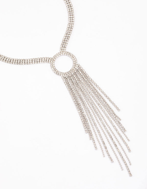 Silver Diamante Tassel Long Y-Necklace