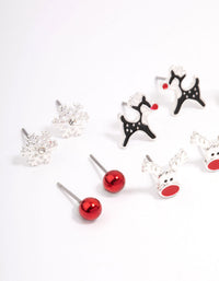 Kids Christmas Critter Stud Earrings 6-Pack - link has visual effect only