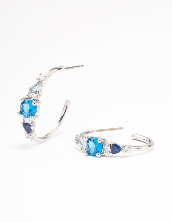 Silver Cubic Zirconia Graduating Hoop Earrings