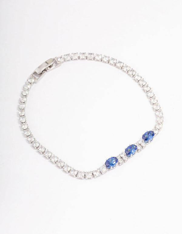 Rhodium Oval Cubic Zirconia Tennis Bracelet