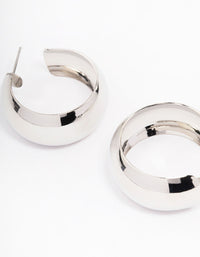 Rhodium Medium Smooth Hoop Earrings - link has visual effect only