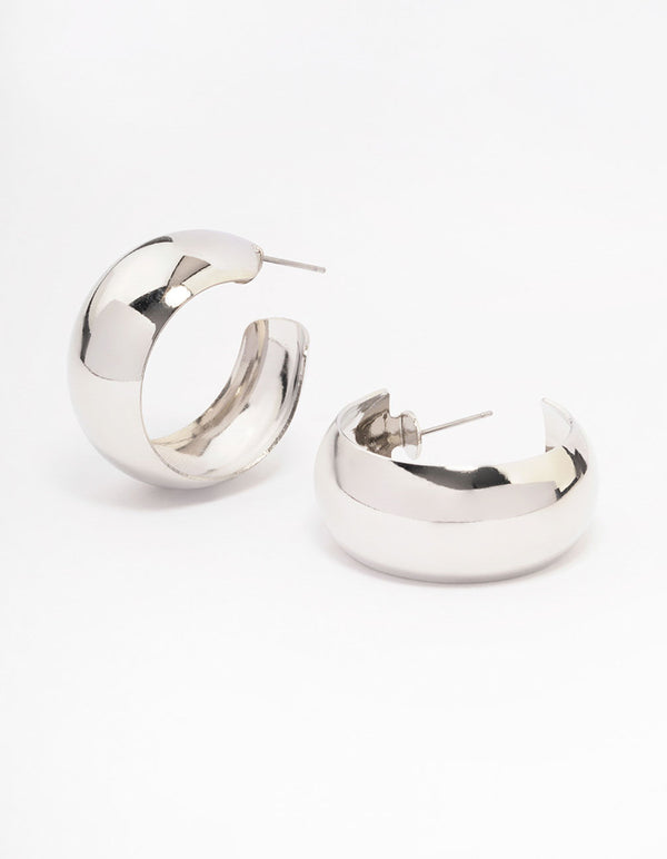 Rhodium Medium Smooth Hoop Earrings