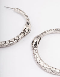 Brushed Silver Snake Textured Hoop Earrings - link has visual effect only