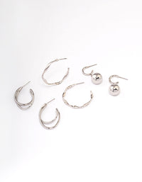 Rhodium Twisted Hoop Earrings Pack - link has visual effect only