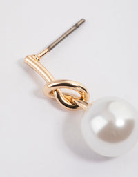 Gold Small Pearly Knotted Drop Earrings - link has visual effect only