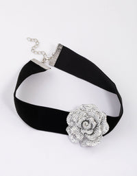 Rhodium Black Crystal Mini Flower Choker - link has visual effect only